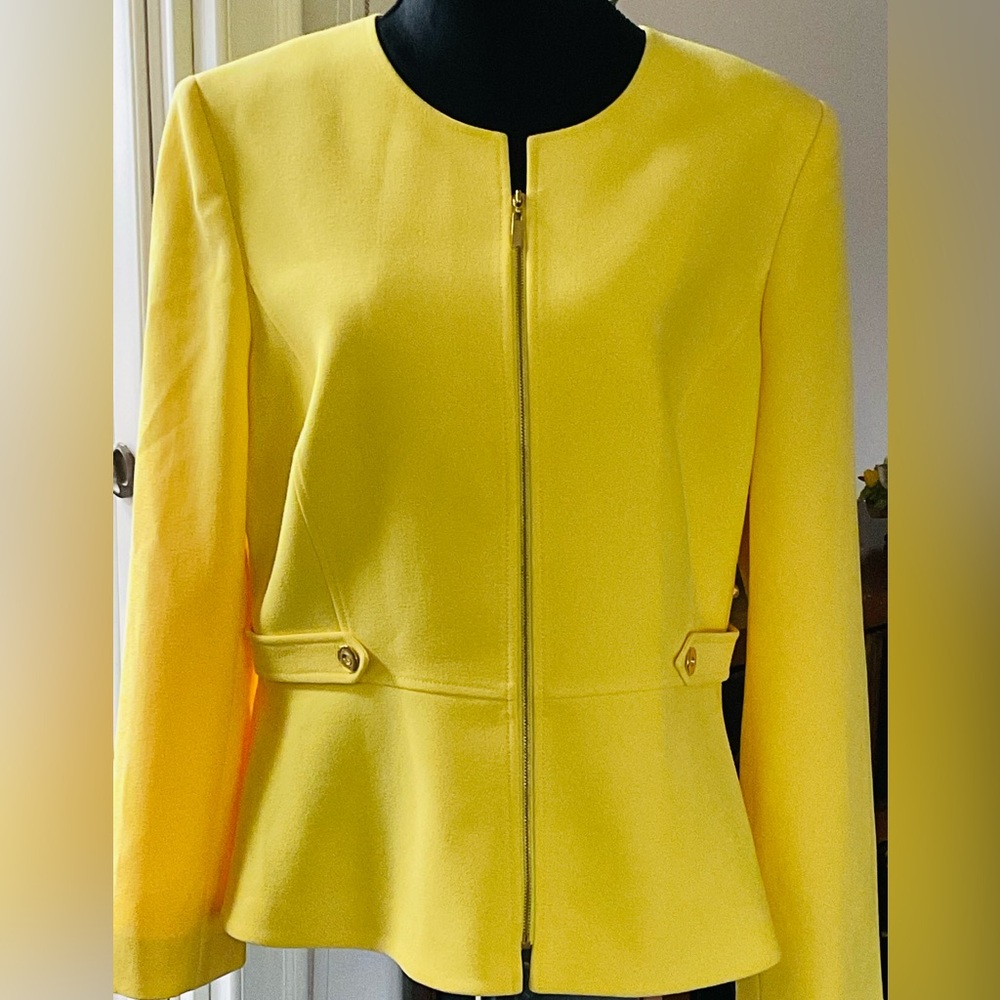 NWT Tahari Sun Yellow Zip Peplum Blazer - Picture 1 of 6